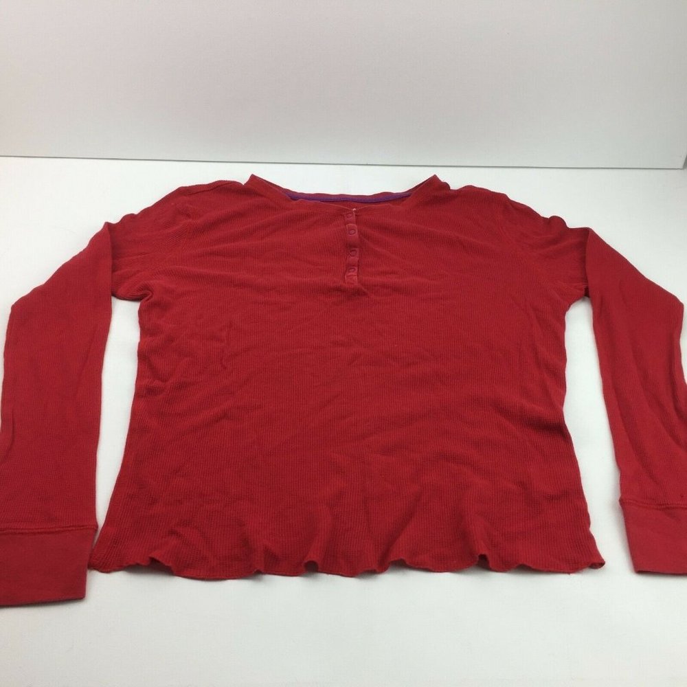 Sleep Sense Womens Red Long Sleeve Thermal Shirt Top 1/4 Button Medium